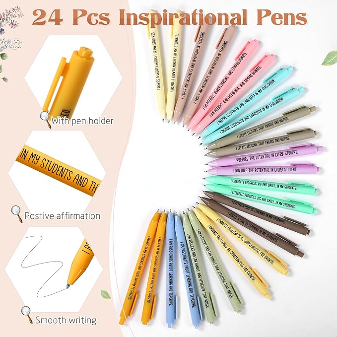 24 Set/48 Pcs Positive Affirmation Gift Set Gratitude Notebooks with Pens Small Bags Motivational Encouragement Notepads Daily Affirmations Journal for Women Stress Relief Self Care (Teacher)