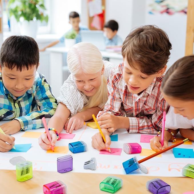 100 Pack Pencil Sharpeners Bulk - Colored Handheld Pencil Crayon Double Hole Sharpener, School Classroom Supplies