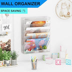 GDINDINFAN Wall File Organizer Holder Mesh Hanging Paper Document Holder, Vertical 6 Pocket Tier for Office Home, Silver