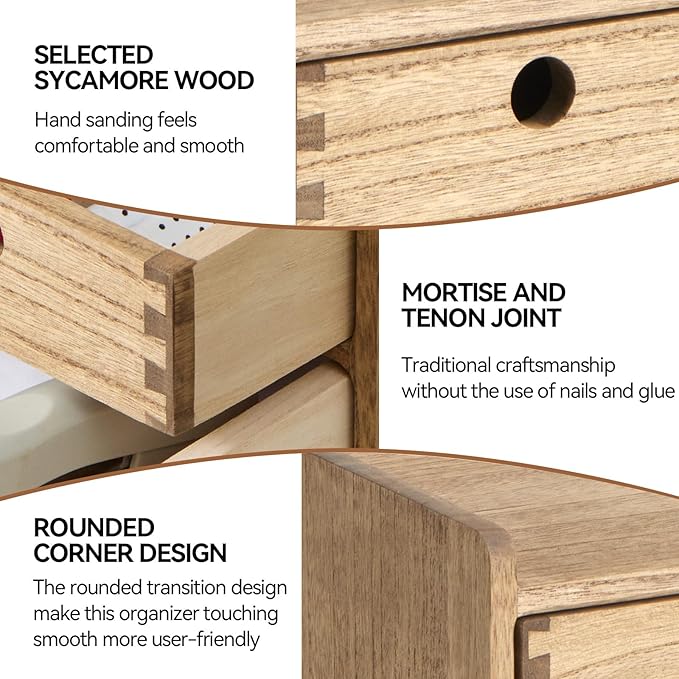 KIRIGEN Desk Organizer with Drawers - Wood Drawer Storage Box with Trays for Tabletop - Workspace Office Toiletries Supplies Tool Caddy - Wooden Storage Cabinet Dark Brown（DT2D3C-DBR）