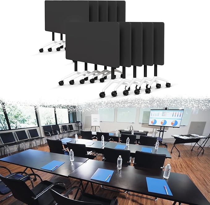 Goakwwuz Conference Room Table, Folding Conference Tables,Thicken Grey Tabletop,Flip Top Wooden Seminar Meeting Room Table for Conference Room Offices (10, Black, 61.0“)