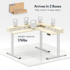 FLEXISPOT 63" L Shaped Standing Desk with Shelf Electric Corner Table, Drawers, Adjustable Computer Workstation for Home, Office, 63x55in, Light Maple Top + White Frame
