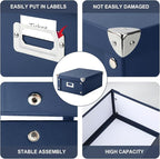 DLUGOPIS Checks Storage Box with Lid Document Boxes Banker Boxes Document Bin Foldable Cardboard Record Boxes For Business Pesonal Orangize Files 12"x10"x5"(Navy Blue, 1 pcs)