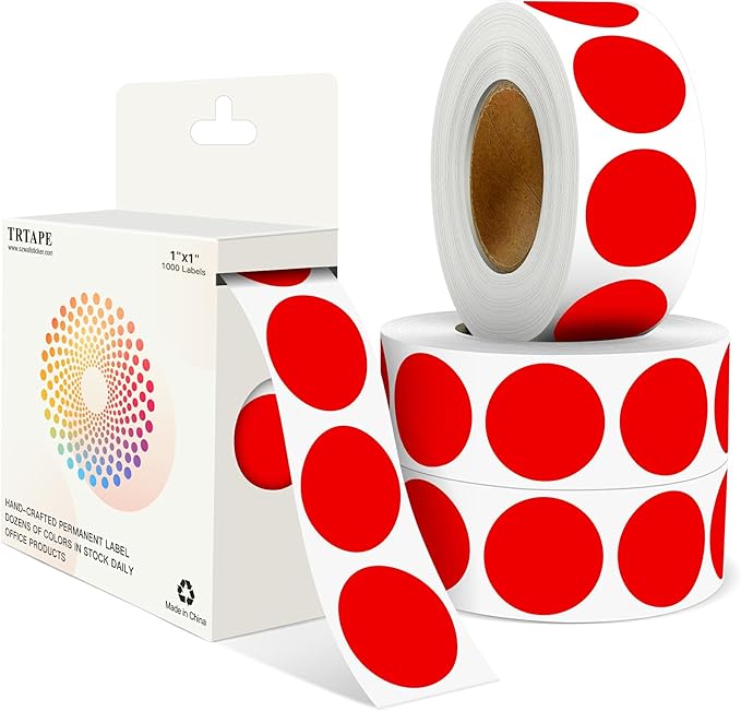 Red 1 Inch Round Color Coding Labels with 4000 Dots, 4 Rolls - Bright Color Dot Stickers for File Folders, Inventory System - Highly Visible