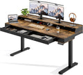 ONBRILL Standing Desk with Drawers, 63x23.6 Electric Stand Up Desk with Storage Shelf and Memory Controller, Sit Stand Desk Adjustable Height from 28-46" for Computer Workstation, Rustic Brown
