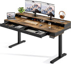 ONBRILL Standing Desk with Drawers, 63x23.6 Electric Stand Up Desk with Storage Shelf and Memory Controller, Sit Stand Desk Adjustable Height from 28-46" for Computer Workstation, Rustic Brown