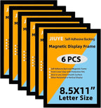 JIUYE Magnetic Sign Holder 8.5 x 11 Wall Mount,Self Adhesive Picture Display Frame as Document Poster Paper Holder,Magnetic Framed Holder with Clear PVC Cover,Black 6pcs