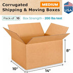 Medium Moving & Shipping Boxes 14x10x8 inches (10-Pack) - Extra Strength 200 lb vs Regular - Corrugated Packaging Boxes for USPS/UPS/FEDEX - Box for Shipping - Heavy Duty Box by IDL Packaging