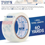 TegmenSeal Heavy Duty Clear Packing Tape with Dispenser Combo for Shipping, Moving & Storage,Thicker Clear Packing Tape, 1.88 inches Wide, 60 Yards Per Roll, 12 Pack 720 Total Yards