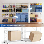 ALANNG 40" W Foldable 5-Tier Storage Shelves with Wheels, Adjustable & Removable Metal Rack, Heavy Duty Rolling Organizer for Kitchen, Garage, Closet, Pantry, and Office (White,2 Pack)