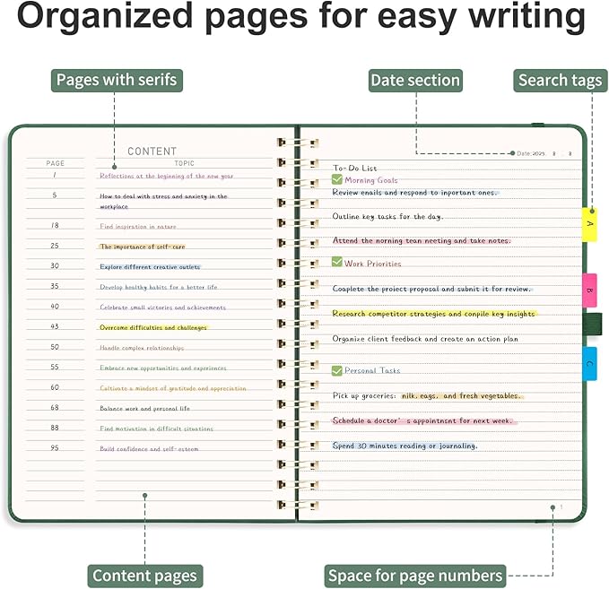 AHGXG Lined Spiral Journal Notebook, B5 Large Notebooks for Women Men, 140 Pages Hardcover Leather Notebook College Ruled, 100 GSM Paper, Notebooks for Work School Note Taking, 7.6" x 10", Green