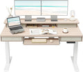 FEZIBO 55'' x 24" Height Adjustable Electric Standing Desk with 4 Drawers and Keyboard Tray, Home Office Table for Work, Study, Gaming, Writing, Light Walnut