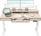 FEZIBO 55'' x 24" Height Adjustable Electric Standing Desk with 4 Drawers and Keyboard Tray, Home Office Table for Work, Study, Gaming, Writing, Light Walnut