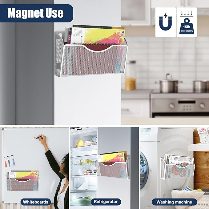 LQPAFZ Magnetic File Holder 1 Pockets File Folder Organizer, Office Hanging Magazine Rack for File Cabinets, Magnetic Paper Holder, No Drilling Mail Organizer for Refrigerator, Office
