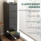 Yukimo 5 Drawer File Cabinet with Lock, Vertical Filing Cabinets for Home Office, Locking File Cabinet Hanging Files for A4/ Legal/Letter, Require Assembly, Black
