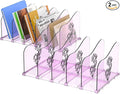COWVTUJ Adjustable Rose File Organizer for Desk, Vertical File Folder Holders for Magazines, Upright Desktop Binder Organizer, Clear Paper Bookshelf Divider File Sorter for School Office Supplies