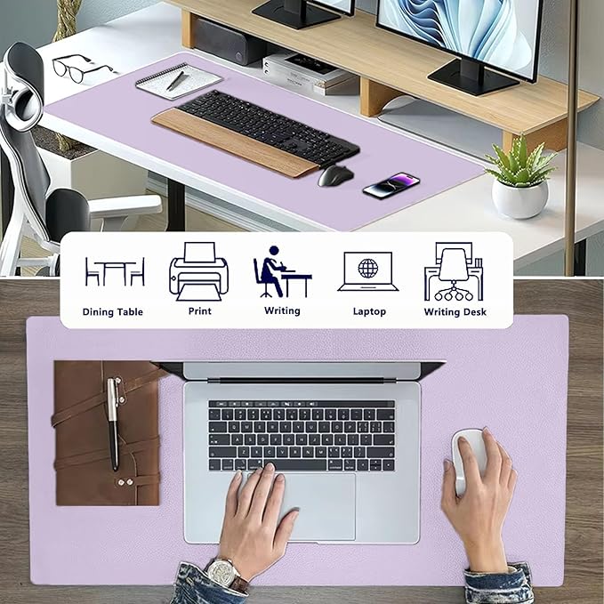 PU Leather Desk Pad Protector Gaming Mouse Pad Non Slip Desk Mat for Keyboard and Mouse Waterproof Desk Writing Pad for Office and Home Desk Accessories(Purple, 35.4 * 17.7)
