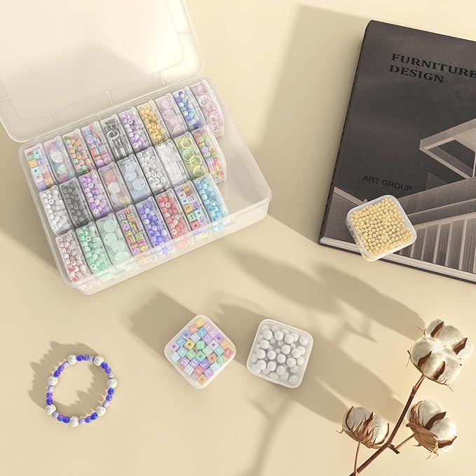 Mathtoxyz Bead Organizer Box, 93Pcs Small Organizers and Storage Plastic Cases, Mini Clear Storage Containers With Hinged Lid, Rectangle for Bracelet Making, DIY Jewelry Craft, Nail
