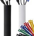 Premium 120" Cable Management Sleeve, Best Cords Organizer for TV On Wall, Computer, Office, DIY Adjustable Reversible Black and White Neoprene Cord Hider Wire Cover Concealer Wrap with Free Zip Ties