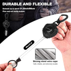 LATTHANT Badge Holder Retractable Clip, Heavy Duty Retractable Keychain with 31.5 in Smooth Steel Cord, Durable 360-degree Rotating Carabiner Badge Holder for Work, Fishing, Car Key