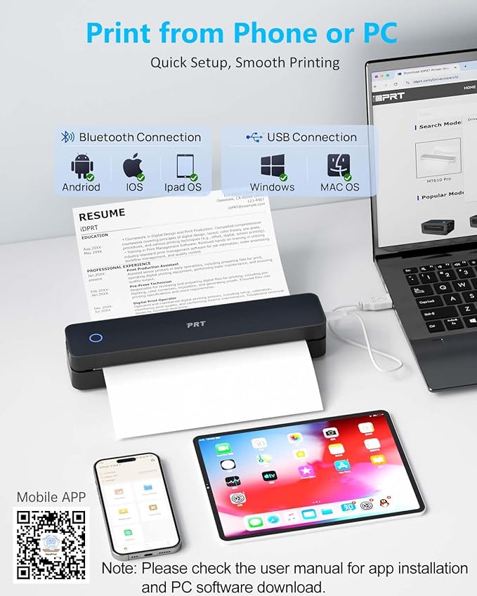 Inkless Portable Printer for Travel, Wireless Thermal Printer Support 8.5 x 11 Inch US Letter A4 B5, Bluetooth Mobile Printers with iOS, Android, Laptop for Home Use, Car, Office, School, Black