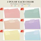 Color File Folders, 1/3-Cut Tabs, Letter Size, 6 Colors Organizer File Folders for School Home Office Business (18, Pastel Colors)