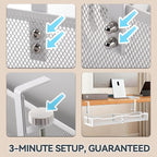Cable Management, 25.3'' Under Desk Cable Management Tray No Drill, Metal Cable Organizer with Clamp for Wire Management, Cord Organizer for Home Office, Desk Accessories Organizer, White