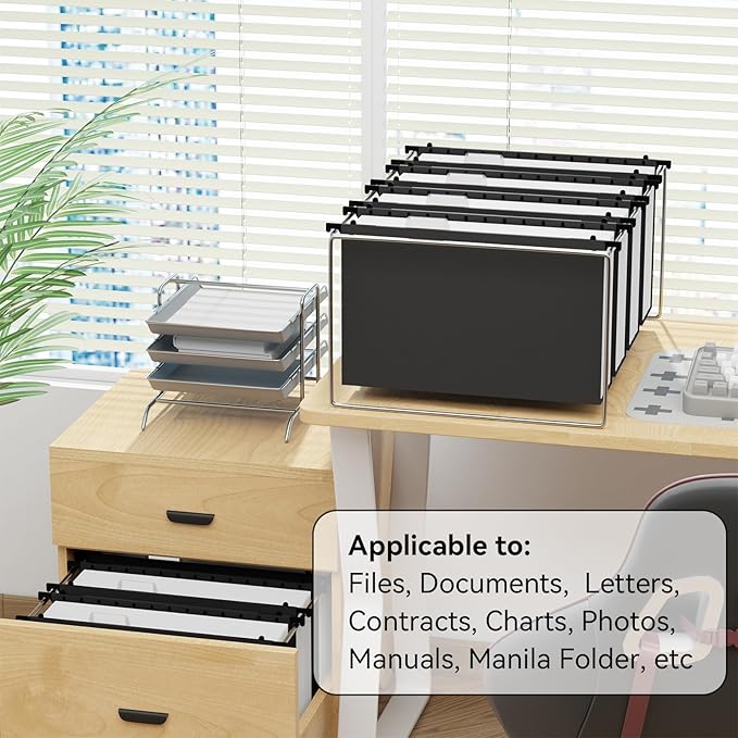 ANSOOK Plastic Legal Size Hanging File Folders,12 Pack Reinforced Black File Cabinet Folders,Heavy Duty3 Inch File Folders Hanging with Tabs,Hanging File Organizer for Office Home School