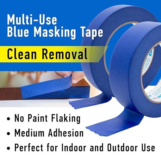 ABRO Blue Painters Tape 2 Inch Wide, 48mm x 55M, All Purpose Blue Tape, Temporary Labeling, Easy Tear, Clean Removal, Masking Tape Colored DIY or Pro - 3 Pack
