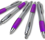 DISCOUNT PROMOS Personalized Ballpoint Pens With Rubber Grip, 100 pack Customizable Ergonomic Click-to-Write Custom Writing Pens for School with Black Ink, Purple