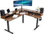 VIVO Electric 2-Tier Corner L-Shaped 63 x 55 inch Standing Desk, Height Adjustable, Memory Controller, Dark Walnut Top Black Frame, Black Drawers, DESK-E3CVD