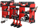 ERVNYNT 3 layers power tool organizer Loads 150lbs with 6 Cordless Drill Holder and 6 Outlet Power Strip,it’s good choice for husband birthday gift,red