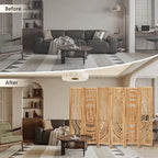 ALeesing 6 Panel Wood Room Divider Fully Assembled, Decorative Room Dividers and Folding Screens, 5.6Ft Room Divider Screen Freestanding Partition Wall Dividers for Home Bedroom Office, Light Brown