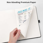 RETTACY Bullet Dotted Journal Notebook, 256 Pages, A5 Medium Size (5.7'' × 8.3''), Leather Hardcover, 120 GSM Thick Paper, for Bullet Journaling, Planning, Tracking (Black)