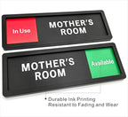 Mother's Room Sign – Privacy In Use / Available Slide Switch Sign, Premium Durable Acrylic Material, Super Strong Self-Adhesive, Quick Installation, Suitable For Your Home And Business ( 9×3 Inches, Black)