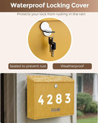 LAND·VOI Locking Wall-Mount Mailbox for Outside, with 4 Keys, Galvanized Steel Rustproof Metal Postbox, 4" Dx13.8 Wx11.2 H, Includes 3 Sets of Mailbox Numbers, Nameplate, Yellow