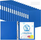 Henoyso 48 Pcs 3 Ring Binder 0.5 Inch Round Fits Letter Size 8.5'' x 11'' Paper Plastic Flexible Binder Bulk Holds 140 Sheets with 1 Pockets Versatile Organizer for Home Office School (Blue)