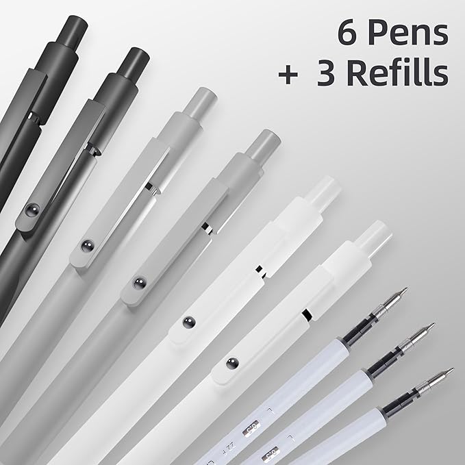 Aesthetic Gel Ink Pens, 0.5mm Fine Point for Smooth Writing, 6 Pens + 3 Refills No Smear & Bleed Quick Dry, Retractable, Ideal for Journaling and Note-Taking, Stylish Office and School Supplies