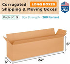 Long Moving & Shipping Boxes 24 x 6 x 6 inches (5-Pack) - Extra Strength 200 lb vs Regular - Corrugated Shipping Boxes for USPS/UPS/FEDEX - Long Moving Box - Box for Packaging by IDL Packaging
