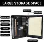 Geslun Personalized Vegan Leather Portfolio, Legal Size 8.5 x 14 Pad Holder, Custom Business Padfolio for Men Women, Zippered 14" Laptop Organizer, Professional Notepad Folio, Black