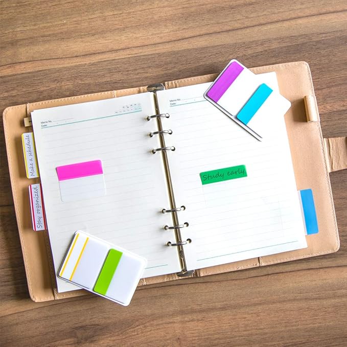 KICNIC 480 Pieces Sticky Tabs 2 Inch Index Tabs, Colored Page Markers Repositionable Tags Reading Tabs Self Adhesive Tape Flags for Books, Binders, Notebook and File Folders, [24 Sets 12 Colors]