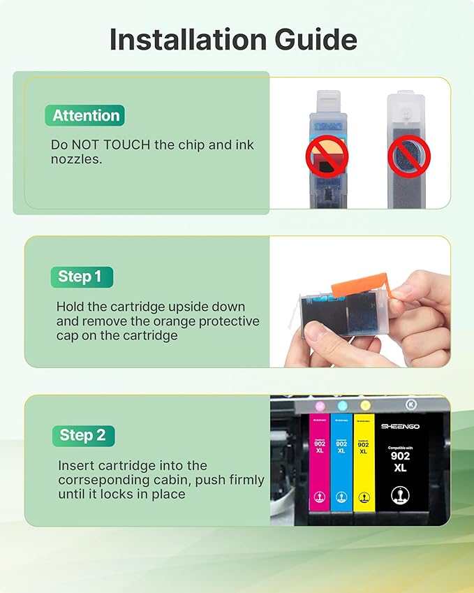 902XL Ink Cartridges for HP Printers Compatible Replacement for HP 902 902 Ink Cartridges HP902 XL for OfficeJet Pro 6978 6968 6974 6975 6960 Officejet 6951 6954 6956 6958 Printer, 4 Pack Latest Chip