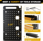 NattyDot Power Tool Organizer Wall Mount with Charging Station, 8 Drill Holder, 4 Layer Storage Rack for Garage Organization, Tool Holder with 8 Outlet Power Strip (Yellow)