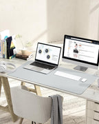 YSAGi Non-Slip Leather Desk Pad L Size, Waterproof Laptop Computer Desk Keyboard Mat, Table Protector Blotter Mat, Large Mouse Pad for Office/Work/Home/Decor(Silver-Grey, 35.4" x 17")