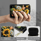 BWEGRHE Cute Credit Card Holder with Zipper, Sunflowers Butterfly RFID-Blocking Card Case Small Wallet for Women Men, Multi-slot Card Organizer Case Travel Accordion Wallet