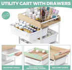 Rolling Storage Utility Cart With 4 Drawers,Kids Craft Art Cart,Makeup Organizer And Storage with Wooden Tabletop,White