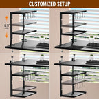 AUATRONNE Clamp-on Desk Shelf, 13 inch Above or Below Desk 2-Tier Shelving, Adjustable Metal Storage Tray for Gaming Devices or Office Desk Accessories and More, Black, Patent Pending