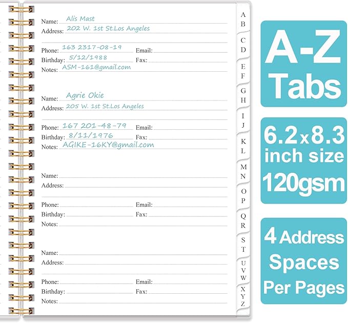 Address Book with Alphabetical Tabs - A5 Telephone & Address Book with Address Contacts, Special Date, Phone, Birthday & Internet Login Password for Home and Office, 6.2" x 8.5", Blue Watercolor