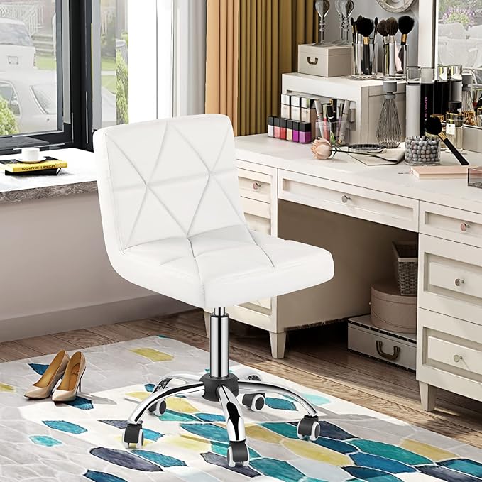 COSVALVE Armless Desk Chair, Mid Back Swivel Office Chair, Adjustable Executive Conference Task Chair with Rolling Wheels and Diamond Pattern, for Home Computer Barber, White