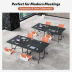 Goakwwuz Conference Room Table, Folding Conference Tables,Thicken Grey Tabletop,Flip Top Wooden Seminar Meeting Room Table for Conference Room Offices (2, BlackWoodGrain, 61.0“)